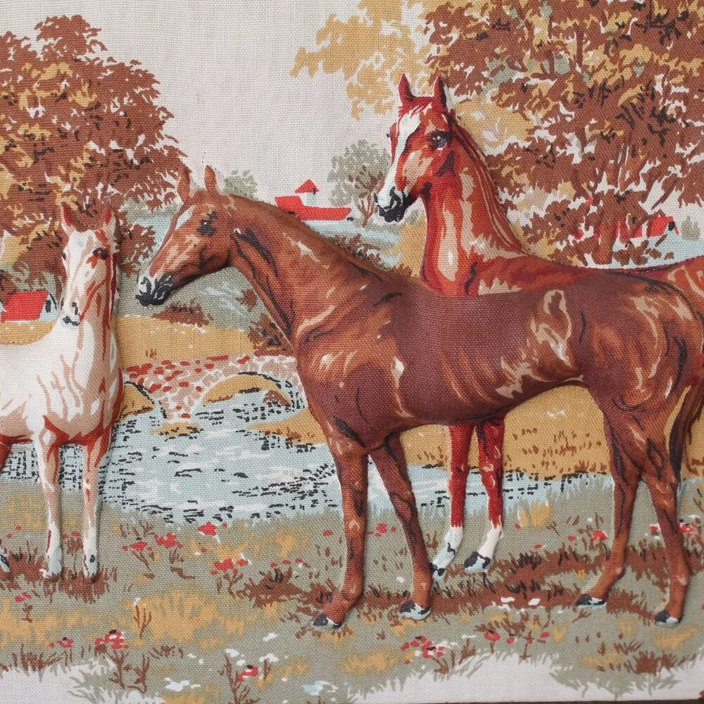 Vintage-Inspired Horses Wall Art Print in Brown and Tan